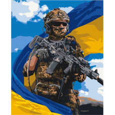 Картина за номерами Патріотична. Воїн ЗСУ з прапором 40*50 см Орігамі LW 3268