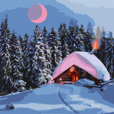 Картина за номерами Засніжений будиночок. Зимовий краєвид 40*40 см Ідейка KHO 6307