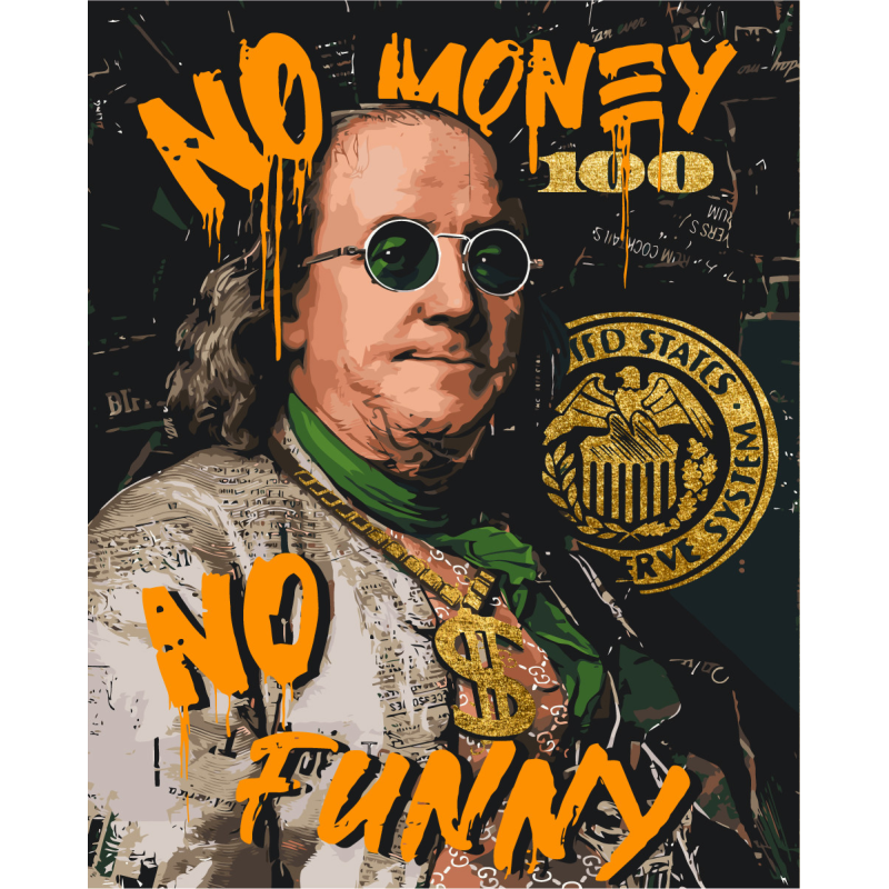 Картина за номерами Франклін. No money no funny. Золоті фарби 40*50 см Орігамі LW 3284