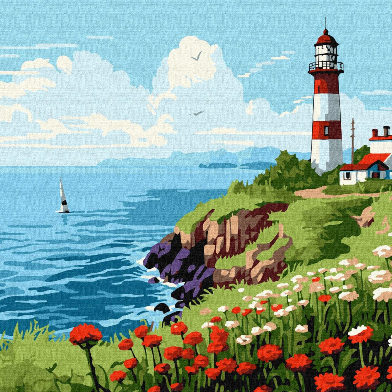 Картина за номерами Пейзаж. Маяк з квітами 30*30 см Ідейка KHO 2788