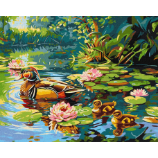 Картина за номерами Пейзаж. Сім'я качок 40*50 см Ідейка KHO 6656