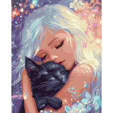 Картина за номерами Люди. Обійми котика 40*50 см Ідейка KHO 8540