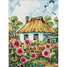 Алмазна мозаїка "Мальви біля хати" ©art_selena_ua, 30х40 см