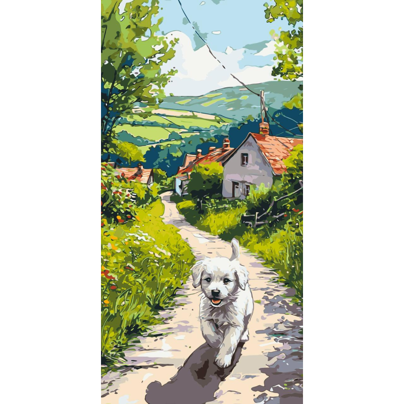 Картина за номерами Пейзаж. Щасливе цуценя 40*80 см Орігамі LW 5165