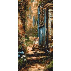 Картина за номерами Пейзаж. Кіт біля старої брами. тварини © 40*80 см Орігамі LW 5210