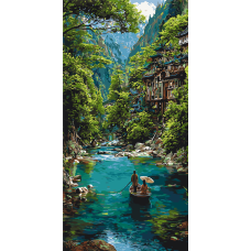 Картина за номерами Пейзаж. Човен у смарагдовому каньйоні © 40*80 см Орігамі LW 5212