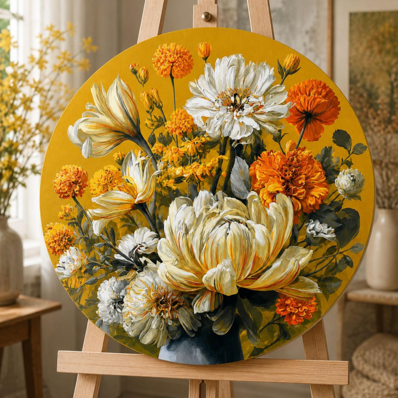 Кругла картина за номерами Ø45 см Квіти. Сонячний букет © Орігамі OR 2006-45 Кругла картина за номерами Ø45 см Квіти. Сонячний букет © Орігамі OR 2006-45