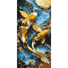 Картина за номерами Рибки кої з фарбами металік © 40*80 см Орігамі LW 5225