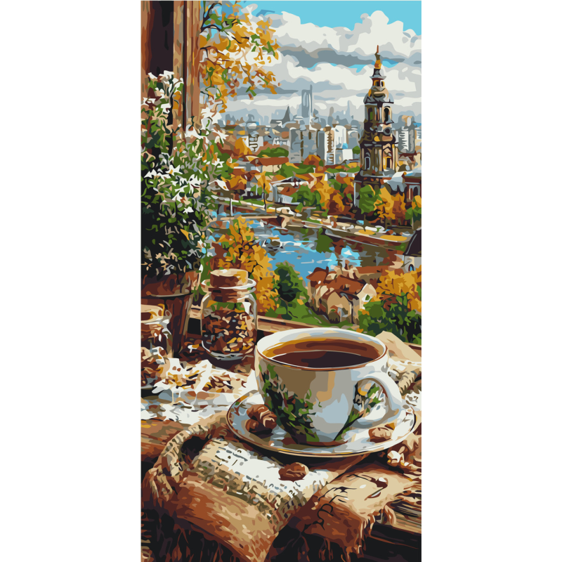 Картина за номерами Пейзаж. Кава з видом на старе місто. Натюрморт © 40*80 см Орігамі LW 5239