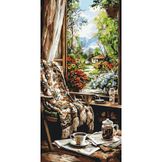 Картина за номерами Пейзаж. Ранок у садовому будинку © 40*80 см Орігамі LW 5238