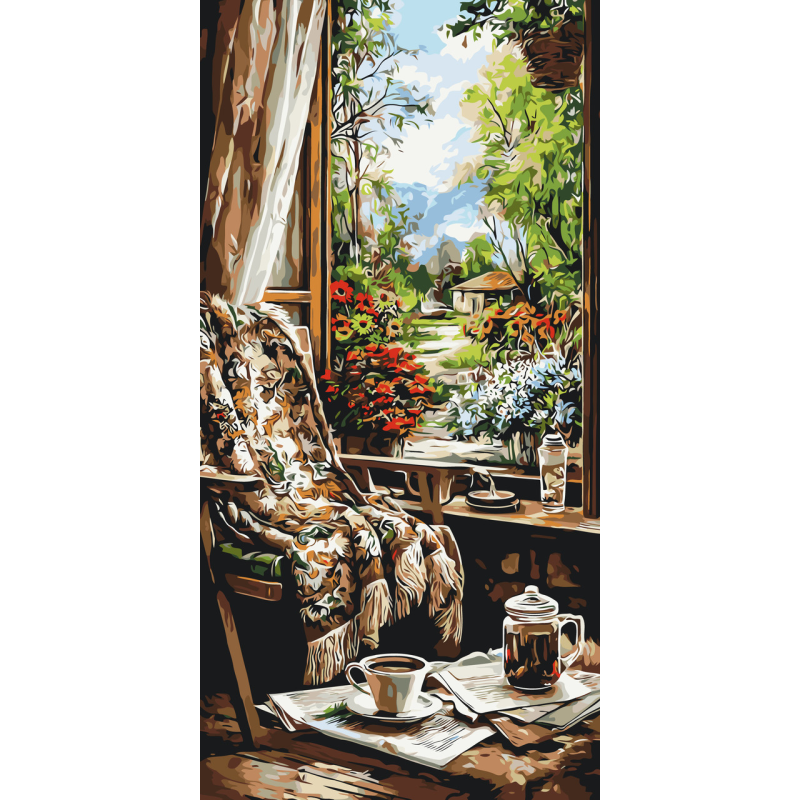 Картина за номерами Пейзаж. Ранок у садовому будинку © 40*80 см Орігамі LW 5238 Картина за номерами Пейзаж. Ранок у садовому будинку © 40*80 см Орігамі LW 5238