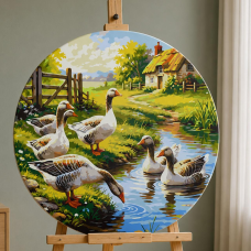 Кругла картина за номерами Ø45 см Птахи. Гуси біля води © Орігамі OR 2036