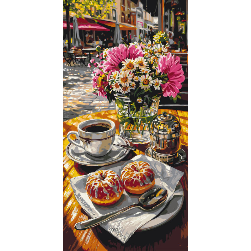 Картина за номерами   Натюрморт. Ранкова кава з пончиками © 40*80 см Орігамі LW 5249
