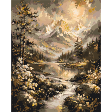 Картина за номерами Пейзаж. Гірська долина з фарбами металік © 40*50 см Орігамі LW 3011-01