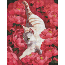 Алмазна мозаїка Котик у півоніях ©Kira Corporal 40*50 см AMO 7258