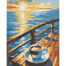 Алмазна мозаїка/вишивка Пейзаж. Кава на пірсі 40*50 см Орігамі OD 6006