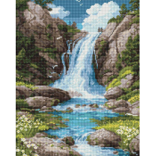 Алмазна мозаїка/вишивка Пейзаж. Гірський водоспад 40*50 см Ідейка AMO 8355