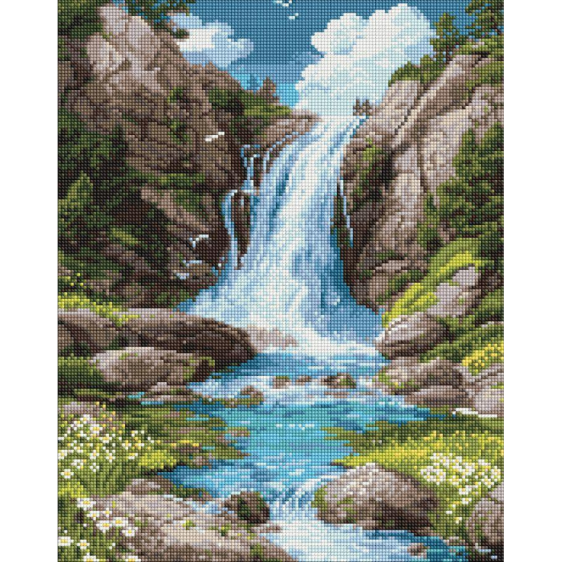 Алмазна мозаїка/вишивка Пейзаж. Гірський водоспад 40*50 см Ідейка AMO 8355