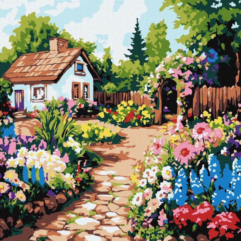 Картина за номерами "Квіти біля хатини" ©art_selena_ua KHO6382, 30х30 см Картина за номерами "Квіти біля хатини" ©art_selena_ua KHO6382, 30х30 см