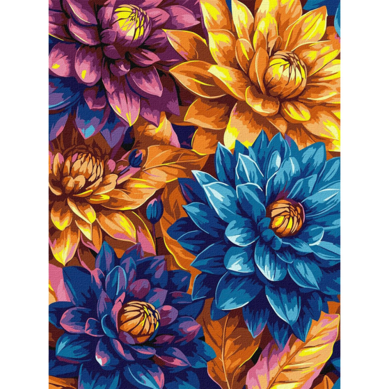 Картина за номерами "Яскраві жоржини" ©art_selena_ua с красками металлик extra KHO3305, 30х40 см