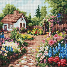 Алмазна мозаїка "Квіткові клумби біля будинку" ©art_selena_ua AMO8232, 40х40 см