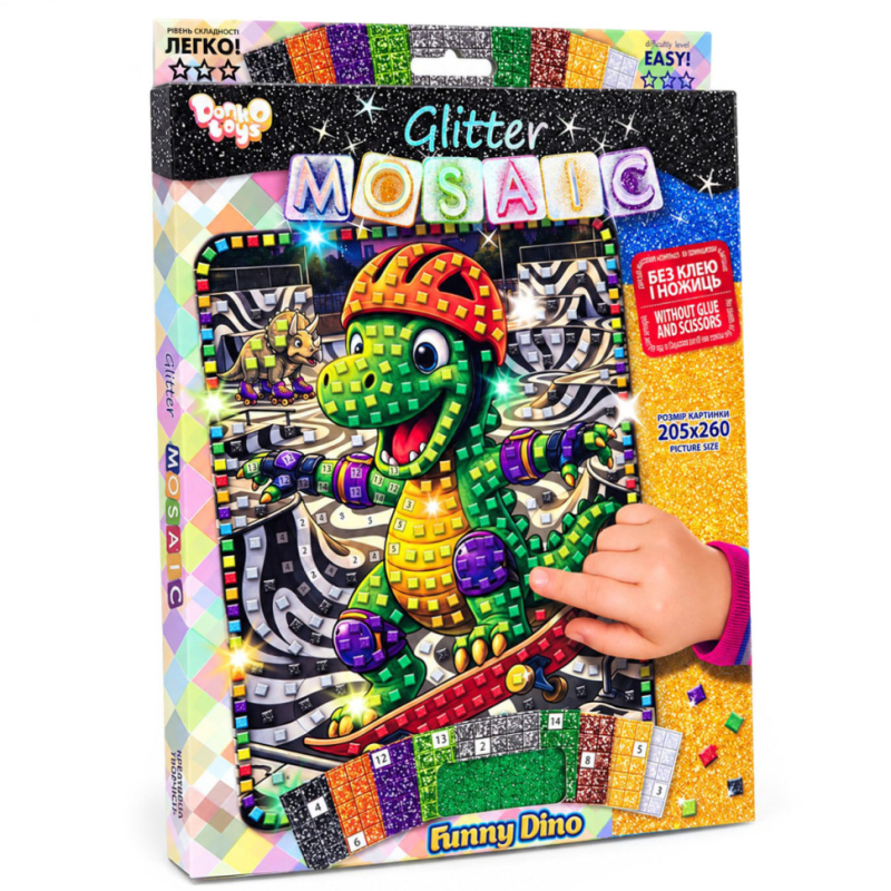 Креативна творчість "Блискуча мозаїка Funny dino" БМ-04-05 серії "Glitter Mosaic"