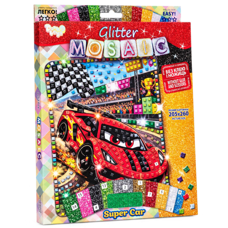 Креативна творчість "Блискуча мозаїка Super Car" БМ-04-08 серії "Glitter Mosaic" Креативна творчість "Блискуча мозаїка Super Car" БМ-04-08 серії "Glitter Mosaic"