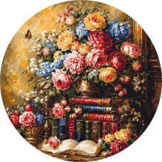 Картина за номерами "Книжкова полиця з трояндами" OR2031 діаметр 50 см