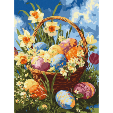 Картина за номерами "Кошик із писанками та нарцисами" ©art_selena_ua KHO5185, 30х40 см